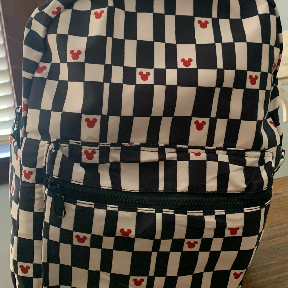 Disney Black and White Checkered Backpack with Red Accents